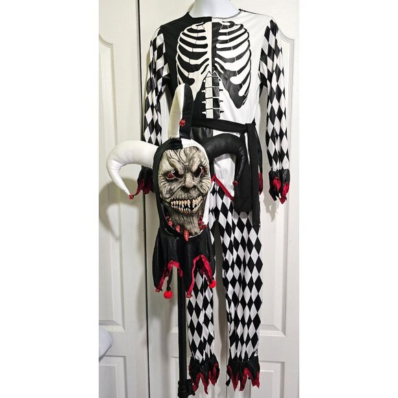 Sinister Jester Skeleton Costume Creepy Scary Killer Horror Halloween Kids MD - Picture 1 of 5